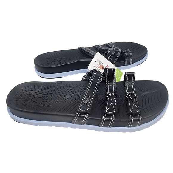 Kuailu Shoes - KuaiLu Womens Adjustable Triple Strap Slide Sandals Black Blue US 10 NEW